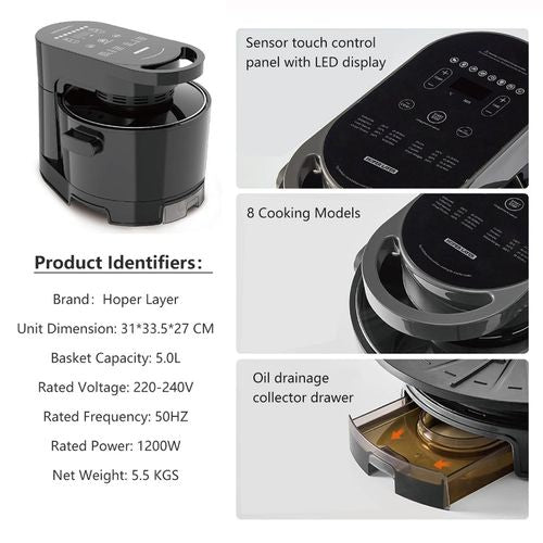 Hoper Layer Multi-functional 2 in 1 air fryer & smokeless BBQ grill