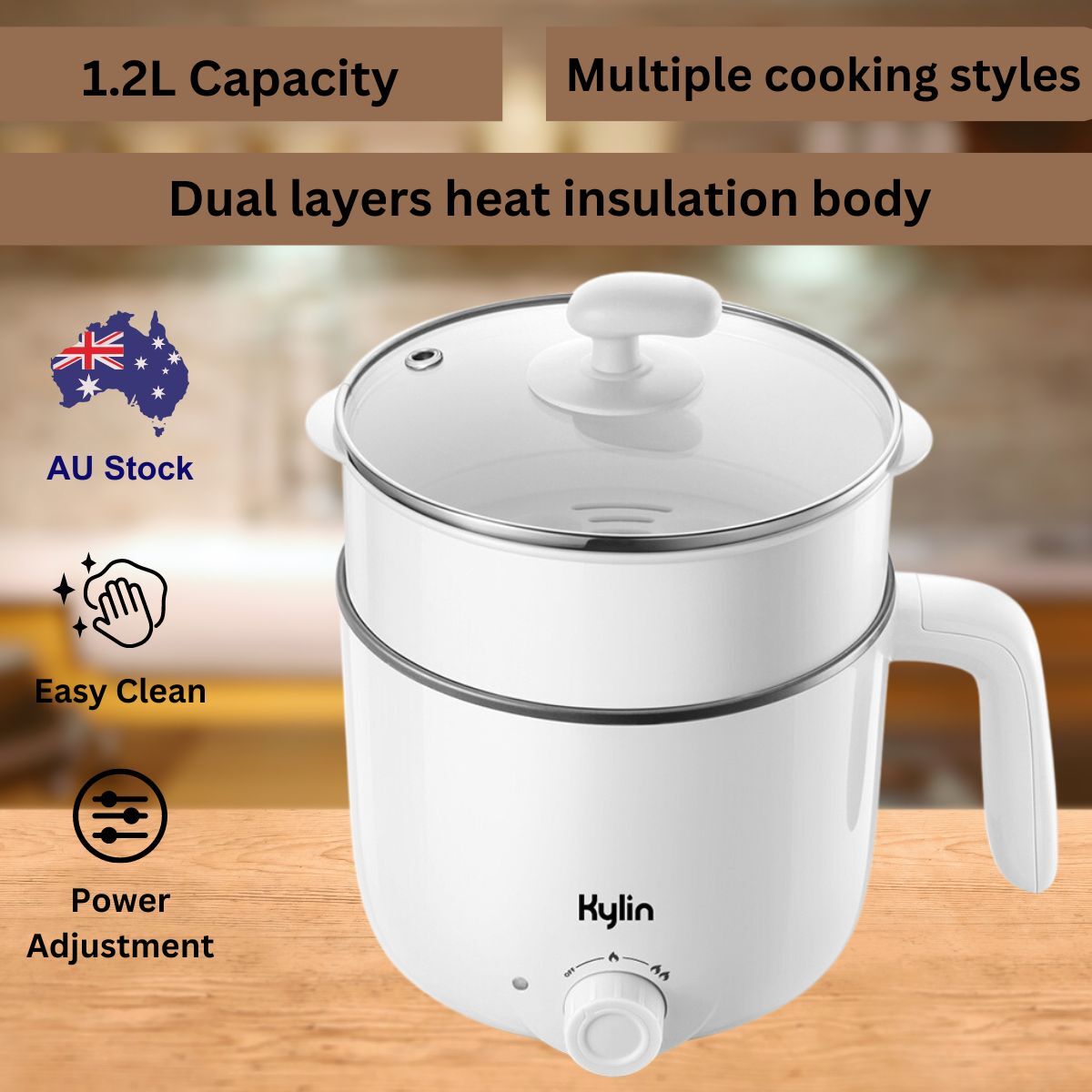 Kylin Mini Non-stick Multicooker Steam Rack Included White 1.2L 600~700W