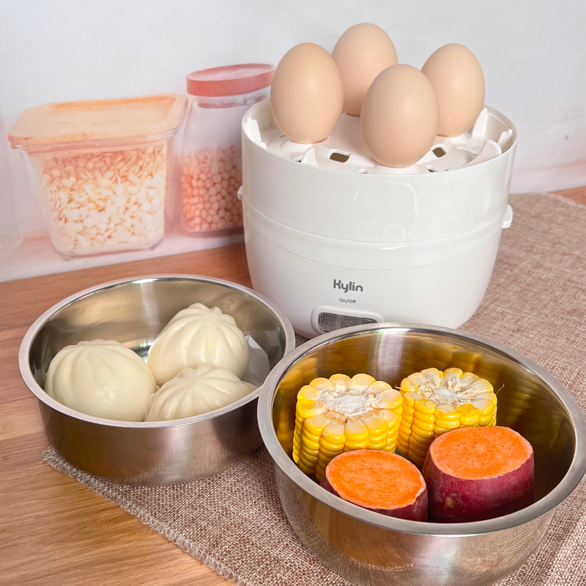 Kylin Electric Heated Lunch Box 2 Layered with Egg Steamer AU-K6914