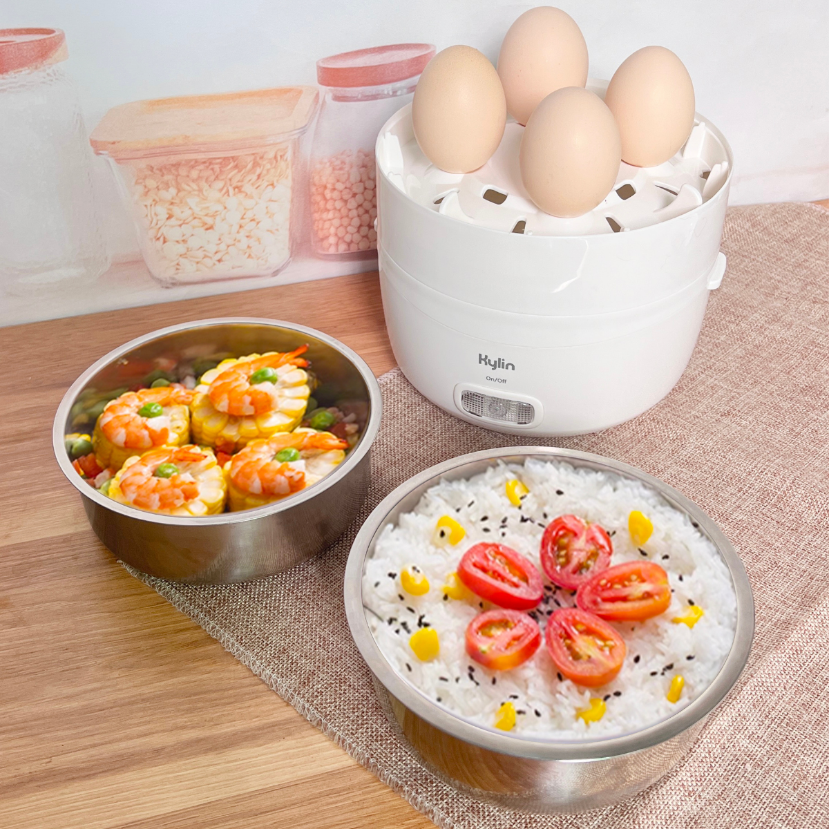 Kylin Electric Heated Lunch Box 2 Layered with Egg Steamer AU-K6914