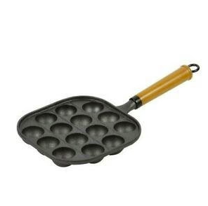 PEARL LIFE CAST IRON TAKOYAKI PLATE (14 HOLES) WITH WOOD HANDLE