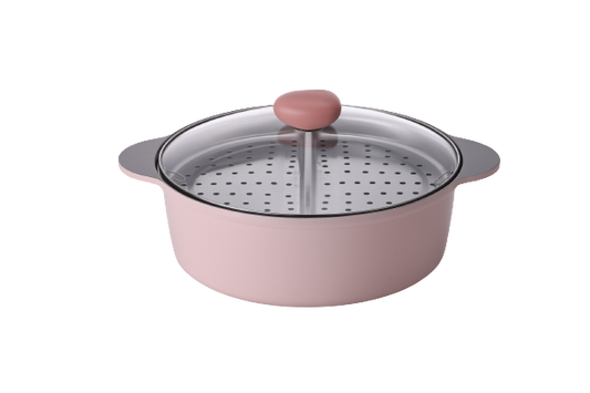 Neoflam Divided 30cm casserole 5.8L Induction with divided steamer Pink