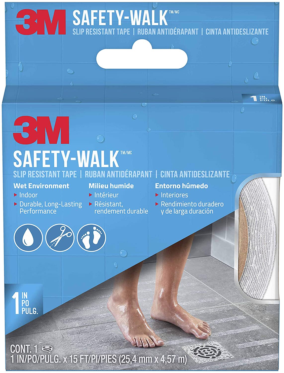 3M Safety-walk Slip Resistant Tape, Clear, 1-in. X 15-ft.