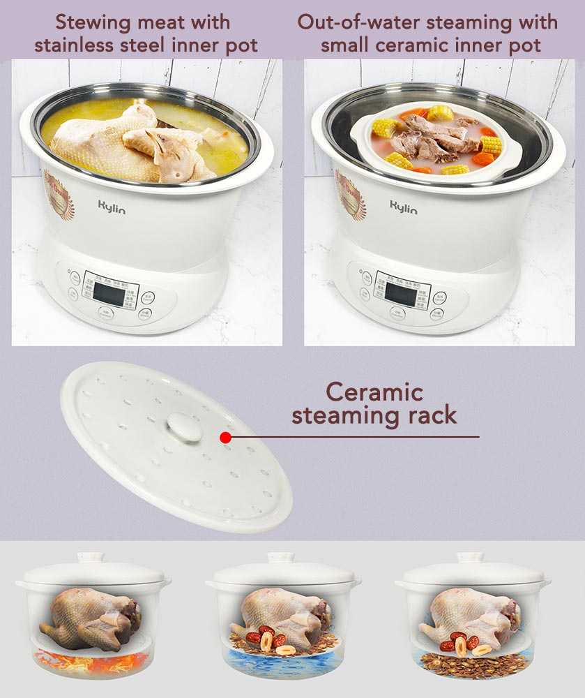 Kylin Electric Multi-Stew Cooker Stainless Steel/ Ceramic Steamer Pot 2.2L