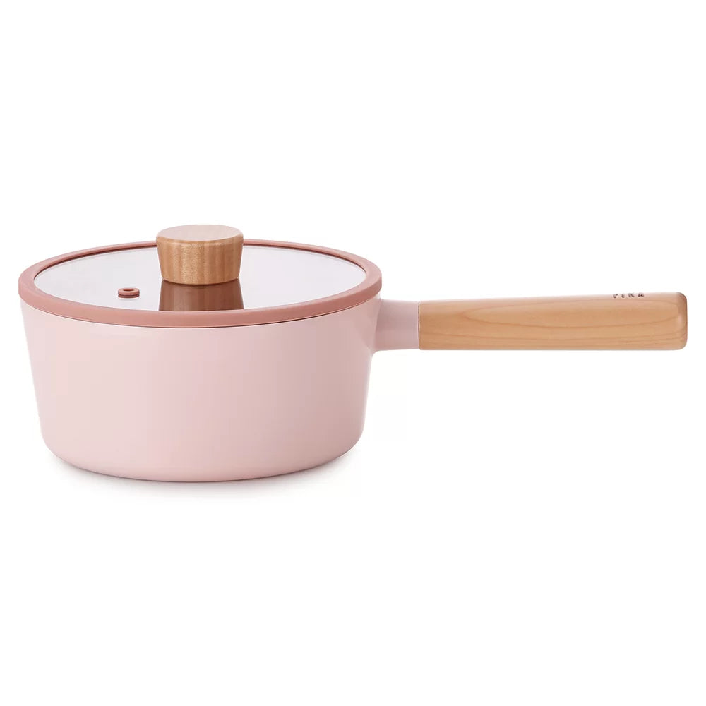 Neoflam Fika 18cm Saucepan Induction with Glass Lid and Silicon Rim (Pink)