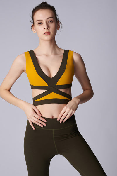 MTM-|-ROTATING-HOURGLASS-Tank-Sport Bra -Mustard-Yellow/Dark-Green